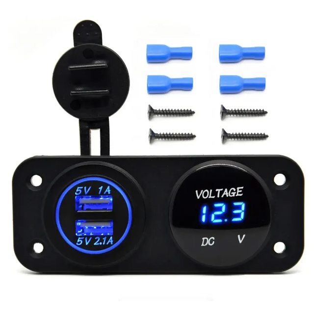 3.1A Dual USB Mobile Phone Charger with LED Digital Voltmeter Waterproof Cigarette Lighter Adapter 12V 24V For Car Boat Truck