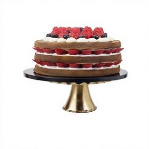 Présentoir à gâteau rond en métal doré avec marbre vert Présentoir à gâteau décoratif pour la maison et les fêtes de mariage - Product Image 1