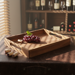 Plateau de service en bois d'acacia de qualité supérieure <span class=keywords><strong>avec</strong></span> poignées - Grand plateau rectangulaire en bois pour table basse, petit-déjeuner au lit - Product Image 4