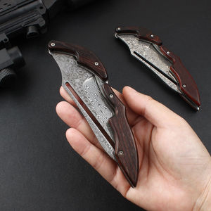 มีดพับเหล็กดามัสกัสแบบปรับความยาวได้กระเป๋ากลางแจ้งมีดล่าสัตว์ป่าซองหนัง - Product Image 5