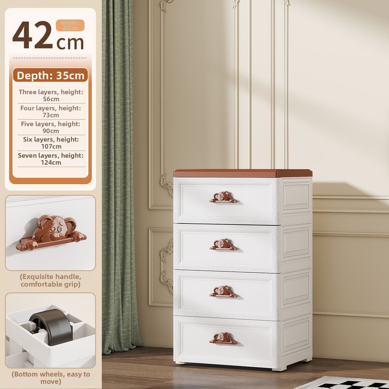 42cm bear storage cabinet [4 layers - white]