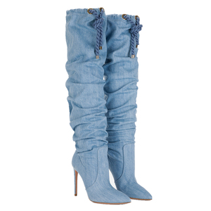 <span class=keywords><strong>Bottes</strong></span> asymétriques à talons hauts en couleur bleu pour femme, collection hiver, design asymétrique - Product Image 2