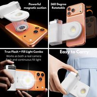 NOUVEAU 360 °   Flash magnétique rotatif avec lumière d'appoint, réglage de la température de couleur sur 3 niveaux, format de poche, accessoire photo de voyage, support de téléphone, déclencheur