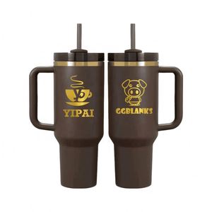 แก้วน้ำ/แก้วกาแฟ/แก้วทัมเบลอร์ ขนาด 30 ออนซ์ และ 40 ออนซ์ สีน้ำตาลเข้มเคลือบผงสีทองด้านล่าง รุ่น H2.0 จากคลังสินค้าสหรัฐอเมริกา - Product Image 4
