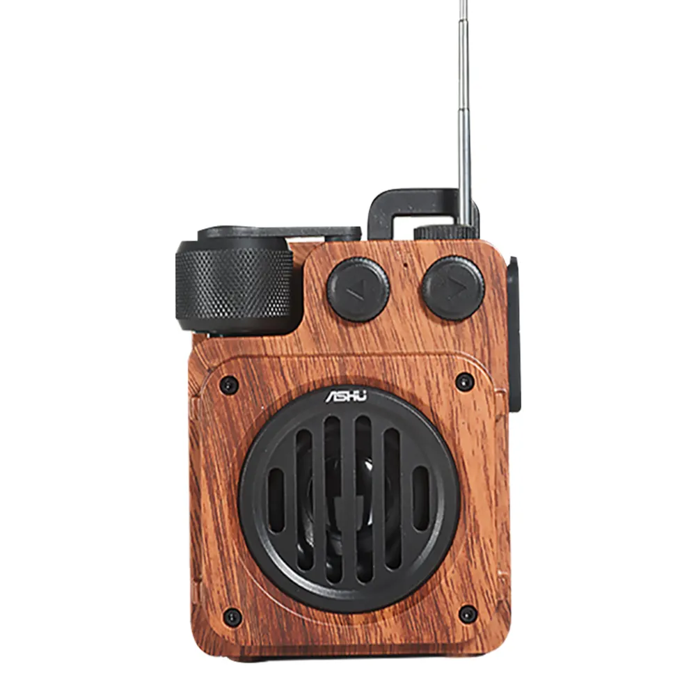 Retro wireless speaker A20 with radio, portable speaker for home office. Small radio for dad old man, 1800mAh, wooden microphone