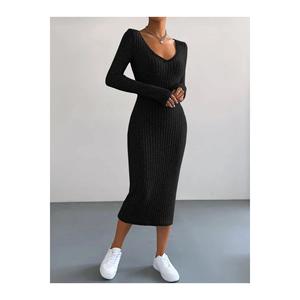 Abito Midi a manica lunga con collo profondo senza maniche e canotta da donna - Product Image 4
