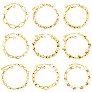 Pulsera de Cadena Geométrica de Acero Inoxidable, Joyería Unisex Minimalista de Moda, Diseño de Líneas Circulares - Product Image 1