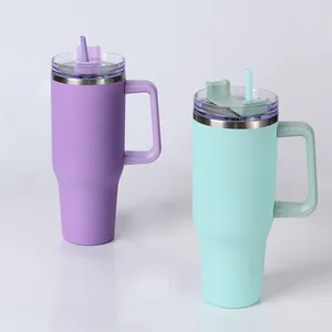 Best Sell 40 Oz Double Wall Vacuum Insulated Stainless Steel 40oz Tumbler With Handle Straw Lid Powdered Coated Wholesale Bulk