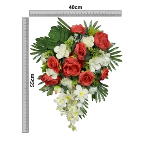 <b>Artificial</b> Red Rose and White Frangipani <b>Bouquet</b> Decorative Floral Arrangement for Home Wedding Decor Wreaths and Swags - Product Image 3