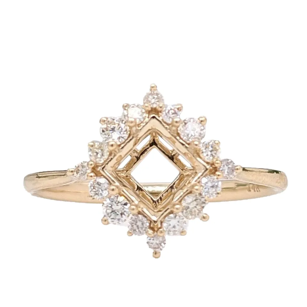 แหวนเพชรกึ่งเมานท์14K แหวนเจ้าหญิงสีทองแบบกึ่งตัด