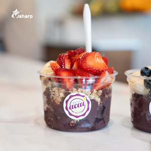 Tigela de Açaí Descartável de Plástico com Logotipo Personalizado 8oz 14oz 16oz com Tampa, Recipiente Redondo Transparente de <span class=keywords><strong>PET</strong></span> para <span class=keywords><strong>Deli</strong></span> - Product Image 1