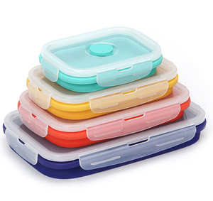 Bpa Free Food Grade Silicone Lunch <strong>Box</strong> Collapsible Food <strong>Storage</strong> Container <strong>Folding</strong> Bento <strong>Box</strong> with Lid - Product Image 1