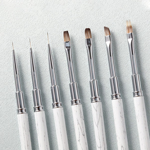 Pinceaux à ongles professionnels avec manche en métal blanc, pour liner, ombrage, ronds, biseautés, plats, pour gel, avec couvercle, en nylon, pour manucure et décoration en salon - Product Image 1