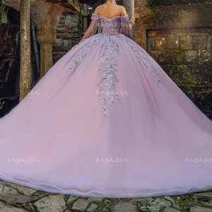 فستان حفلة أرجواني لامع من Mumuleo فستان Quinceanera فاخر أنيق ثلاثي الأبعاد مزين بالزهور وحبات من التول لأعياد الميلاد - Product Image 3