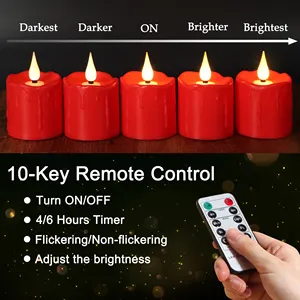 6 buah Set lilin teh dioperasikan baterai harga rendah lampu LED elektrik Remote tanpa api Dekorasi Rumah lilin LED merah isi ulang