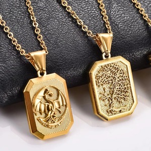 Collier avec pendentifs en alliage plaqué or sur le thème du dragon et de l'arbre, style hip-hop unisexe, bijoux de charme, cadeau - Product Image 1