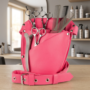 Étui en cuir rose pour outils de coiffure avec ciseaux, peignes et pochette pour tondeuse, pour ensemble d'outils de barbier - Product Image 3