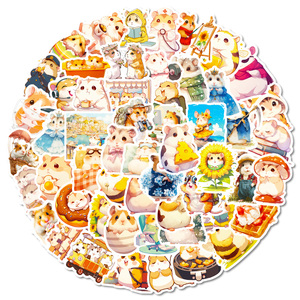 56 autocollants découpés en forme de <span class=keywords><strong>hamster</strong></span> aquarelle, imperméables, en vinyle, pour enfants, papeterie, planches à roulettes - Product Image 2