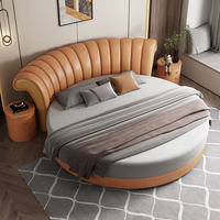 Hochwertiges Hotel-Lederbett Rund Modernes Design Massivholzrahmen Weiches Bettset für Zuhause