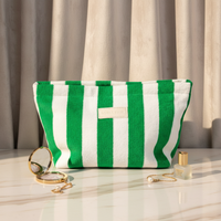 Pochette de toilette en coton éponge rayée colorée avec logo personnalisé Royal Fair, sac cosmétique, sac de soin de la peau, sac à fermeture éclair résistant au sable