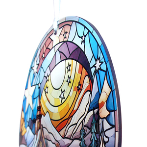 Decoración Navideña Art Deco para el Hogar, Vidrio Estampado con Patrón de Noche Nevada de Invierno para Colgar en la Ventana - Product Image 6