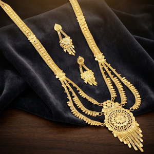 Juego de Collares Rani Haar con Diseño Floral en Oro Micro de 14K, 18K y 24K, Joyería Nupcial India, Juego de Joyería de Moda en Latón Dorado - Product Image 4