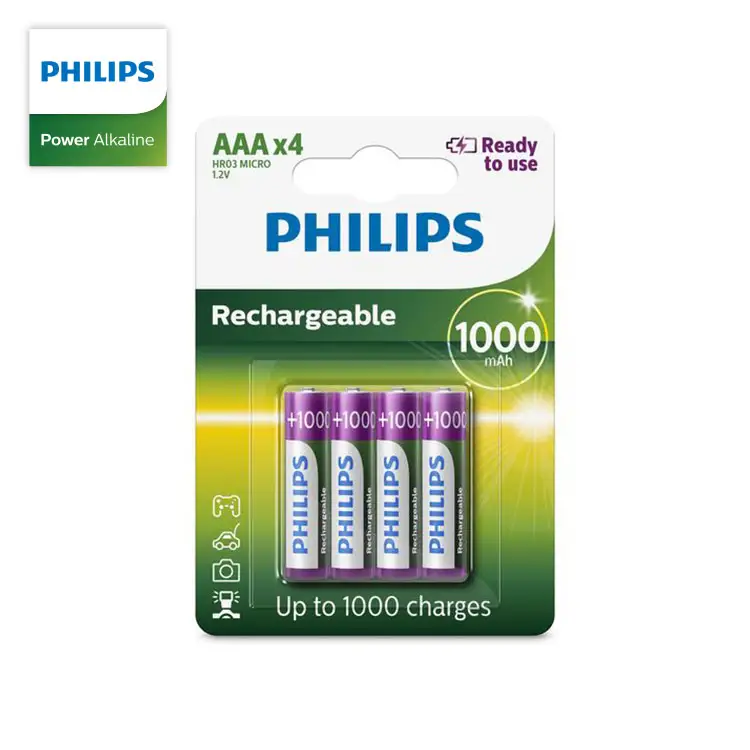 Philips high quality rechargeable AAA 1.2V1000mah NiMH toy battery