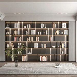 خزانة كتب فاخرة بتصميم كومبو بنسيج أبيض وخشب - Product Image 4