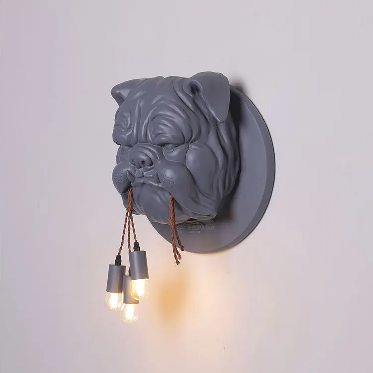 Anima-lámparas de pared de resina para decoración de sala de estar, luces de bulldog para pared