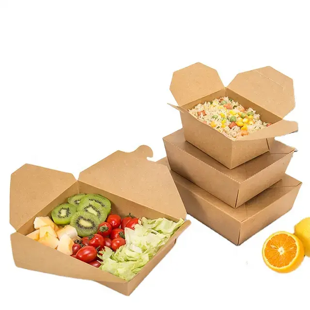 Có thể tái chế lấy ra thực phẩm ăn trưa hộp giấy kraft hộp bị rò rỉ và thực phẩm chống dầu mỡ để đi container cho nhà hàng