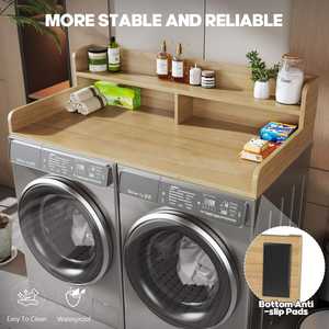 Grand étagère en bambou à 2 niveaux, <span class=keywords><strong>meuble</strong></span> de maison, type sur pied, <span class=keywords><strong>54</strong></span> po x 27,5 po, non pliable, durable, avec protection antidérapante, pour articles divers et lavage - Product Image 2