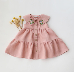 Bộ liền thân vải lanh cotton mùa hè cho bé gái sơ sinh, đầm thêu, quần áo trẻ sơ sinh - Product Image 3