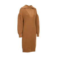 Benutzer definierte Herbst Winter Braun Revers Langarm Lässig Einfaches Kleid Für Frauen Pullover Strickkleid
