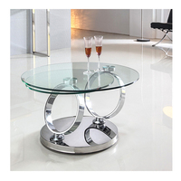 Table basse ronde de luxe avec plateau en verre trempé et base en acier inoxydable à double anneau, table de salon minimaliste et élégante