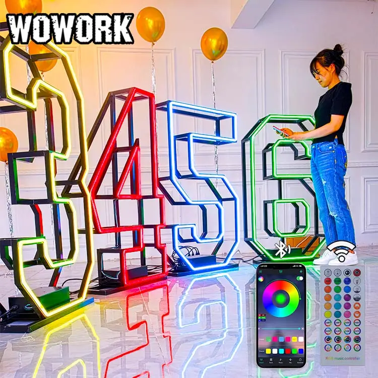 Wowork 2023ไฟ LED โลหะ RGB กรอบ3D ป้ายสัญลักษณ์ตัวเลขไฟนีออนกันน้ำได้