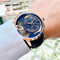 Commande en gros – Montre personnalisée avec logo, squelette ajouré, style sport, en cuir véritable, mouvement à quartz, boîtier en acier inoxydable 22 mm