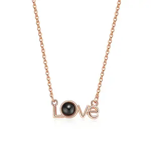 Collier romantique "je t'aime" dans 100 langues différentes pour femmes, pendentif avec Projection, inscription "je t'aime", (KNK5134)