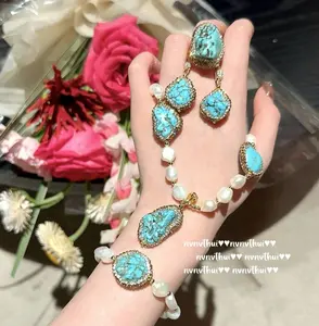 Irregular Turquoise Pearl Necklace Set for Women's Personalized Fashion Luxury Ladies Wedding Party Dresses Exquisite Jewelry
