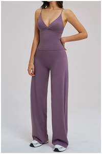 Newest <b>Sexy</b> Deep V Neck Top Cross Waist Wide Leg Pants Sets Stylish Beauty Back Athletic Yoga Workout Fitness <b>Outfits</b> - Product Image 3