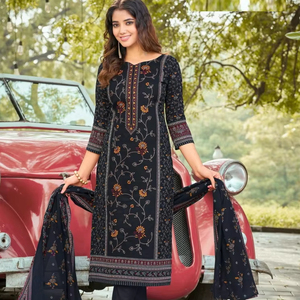 Dhwaja Export Pure Cotton Traditional Self Embroidery Work <b>Top</b> and Pent with Dupatta for Party Pakistani Collection - Product Image 1