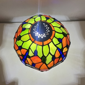 LongHuiJing 8Inch European Pastoral Vintage Tiffany Table Lamp Orange <b>Decor</b> with Blue Dragonfly Pattern Stained Glass Lampshade - Product Image 3