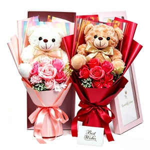 Oso de Peluche Grande con Ramo de Rosas de Jabón, Regalo para el Día de San Valentín, Simulación de Dibujos Animados, Hecho a Mano, Caja de Regalo Grande - Product Image 1