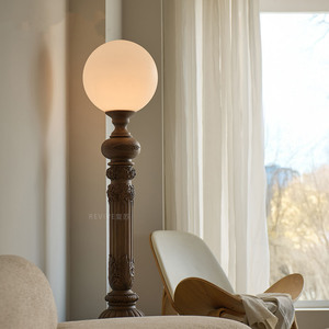 Lámpara de Pie de Estilo Romano Retro Italiano, Color Madera de Nogal, Luz LED, para Sala de Estar, Dormitorio, Lámpara de Noche - Product Image 3