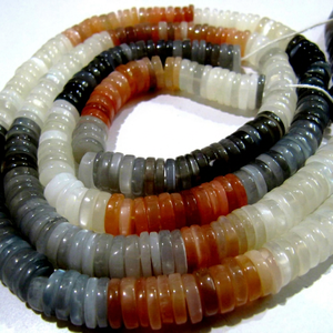 Perles rondes lisses en pierre de lune naturelle multicolores, forme de pneu, 10 mm, vendues par brin de 8 pouces de long, pour la fabrication de bijoux - Product Image 1
