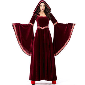 Vestido Medieval Rojo Retro Gótico con Capucha, Falda Larga de <span class=keywords><strong>Bruja</strong></span>, Vestido de Fiesta de Lujo para Mujer, <span class=keywords><strong>Disfraz</strong></span> de Vampiro para Halloween, <span class=keywords><strong>Disfraz</strong></span> de Adulto - Product Image 1