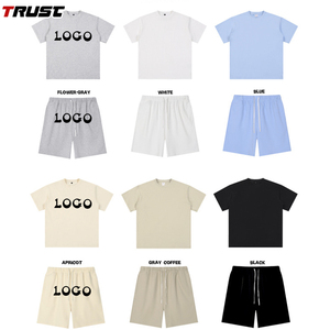 Tuta larga da <span class=keywords><strong>uomo</strong></span> in cotone 100% estivo 2 pezzi stile personalizzato con stampa squadrata sportiva <span class=keywords><strong>oversize</strong></span> Shorts t-shirt Set - Product Image 1