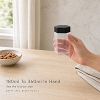 Conteneur de rangement pour collations et noix, pot en plastique hexagonal PET vide, 180 ml, 215 ml, 360 ml avec couvercle