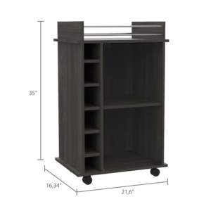 DB Dukat Espresso Bar Cart with Two Shelves Six Built-In <b>Wine</b> <b>Racks</b> Four Casters - Product Image 4