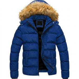Veste d'hiver pour homme, bleu royal, écologique, respirante, streetwear, rembourrée, chaude, épaisse, avec capuche en fourrure, parka, vêtement d'extérieur, imperméable - Product Image 1