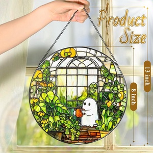 Ornamento Acchiappasole a Forma di Fantasma di Halloween da 8 Pollici, Vetro Colorato per Finestre, Decorazioni Sospese - Product Image 4